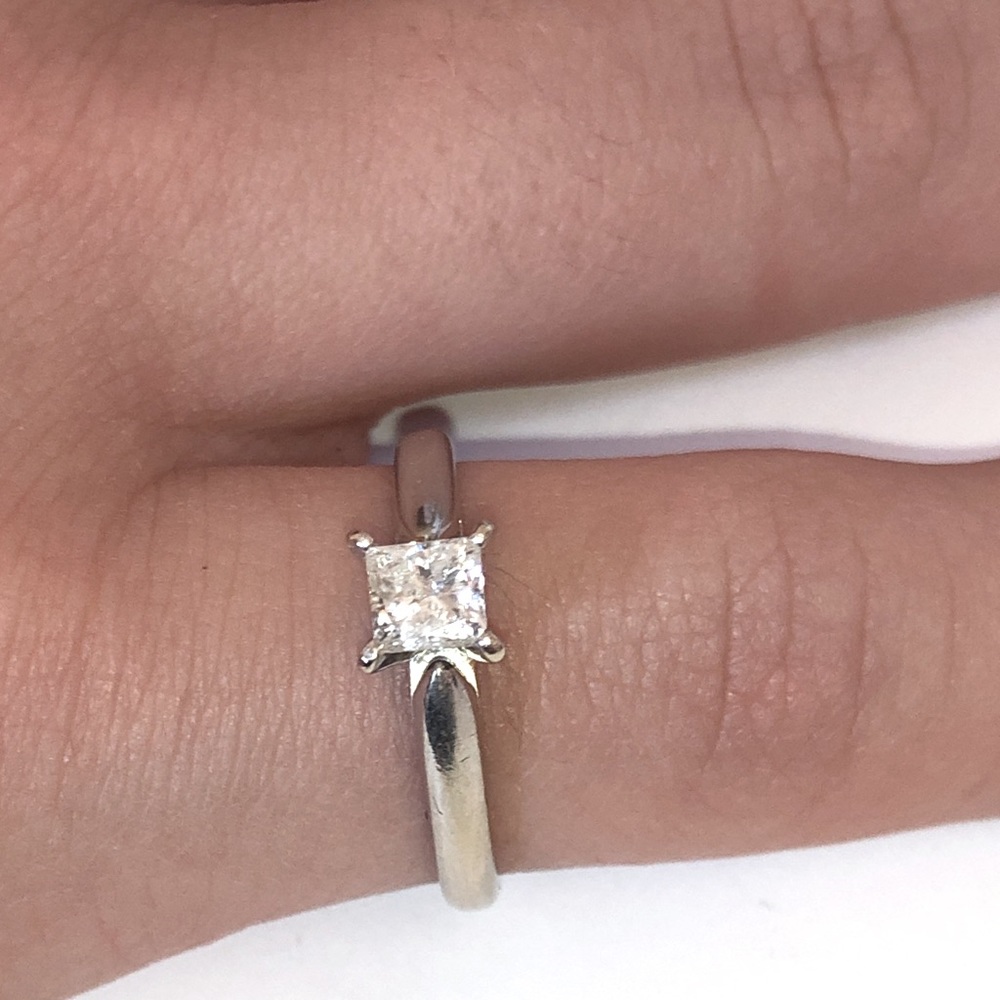Solid Stamped 14K White Gold Natural Diamond Princess Solitaire Engagement Ring